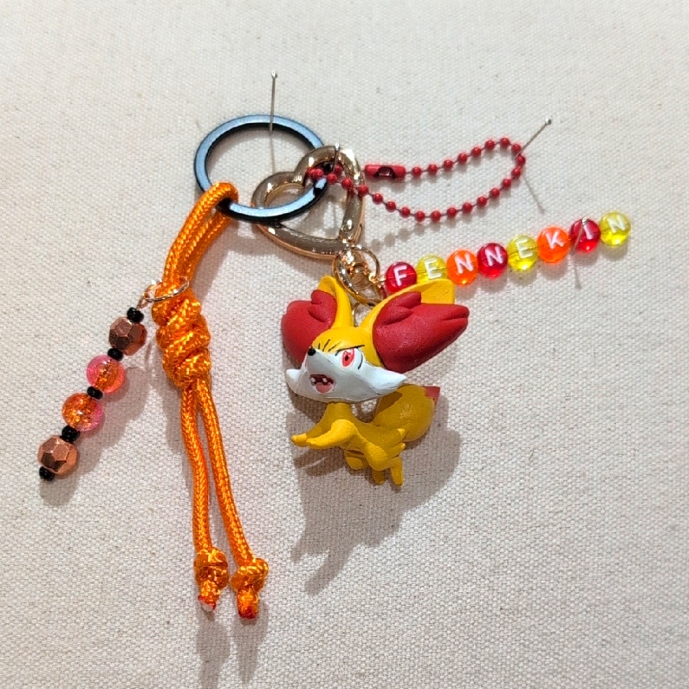Pokemon Fennekin Upcycled Handmade Bag Charm Keychain